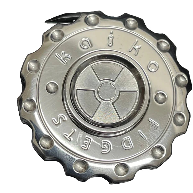 silver Haptic Spinner with Kaiko Fidgets branding 