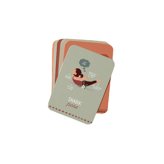 Set of mindful yoga cards with shark pose on top