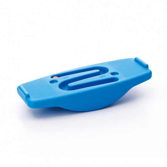 Blue plastic weplay seesaw balance baord on a white background