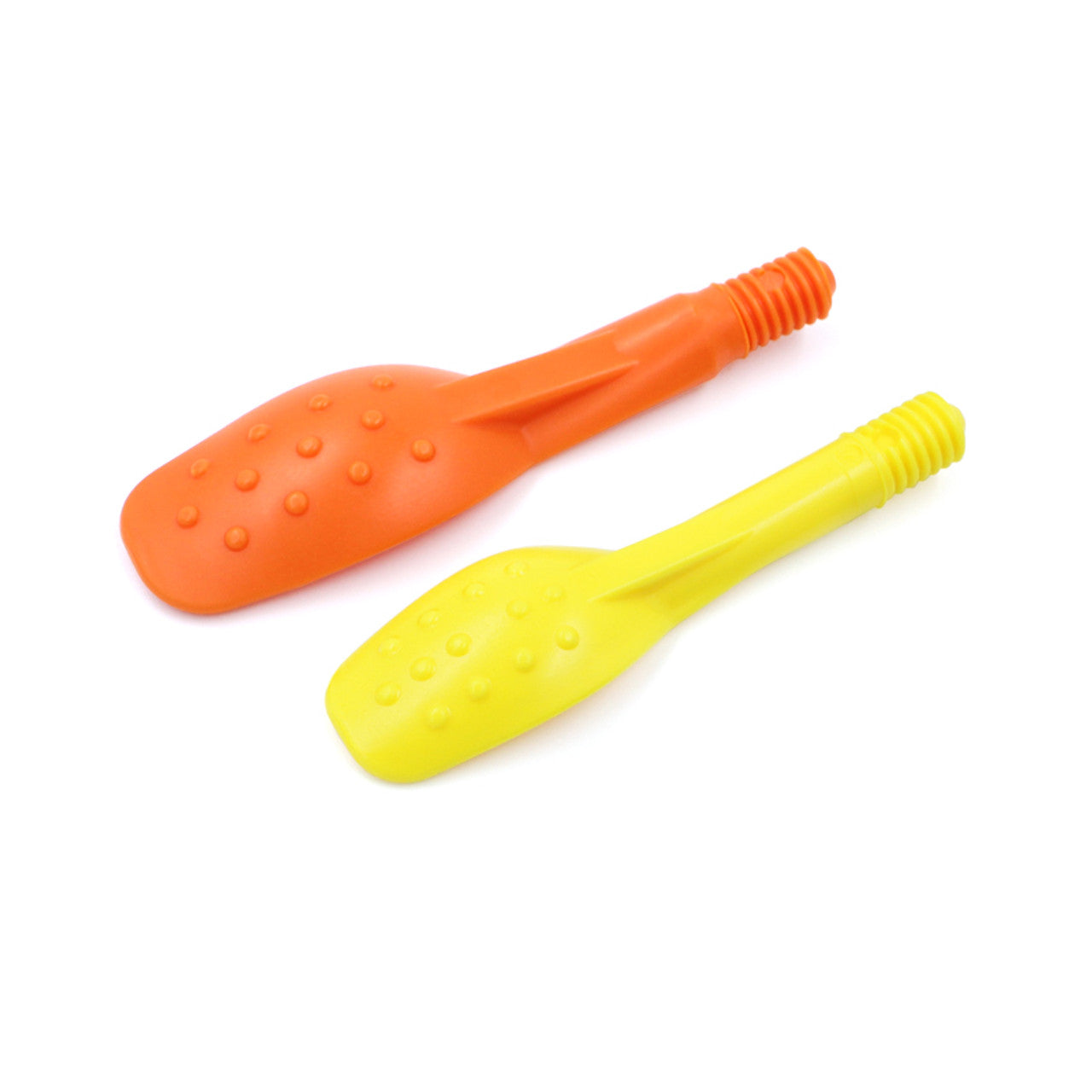 Large orange and small yellow textured spoon tips by ARK on a white background
