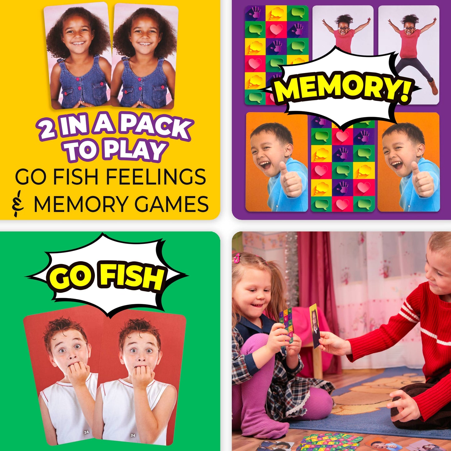 examples of children's games you can play with the dealing with emotion cards like go fish and memory