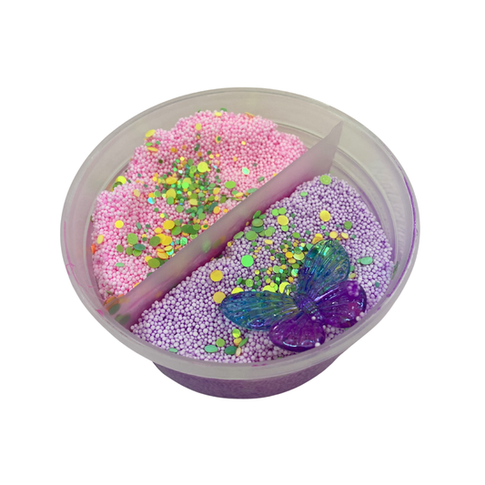 fairy garden snow putty inside the container with no lid on 