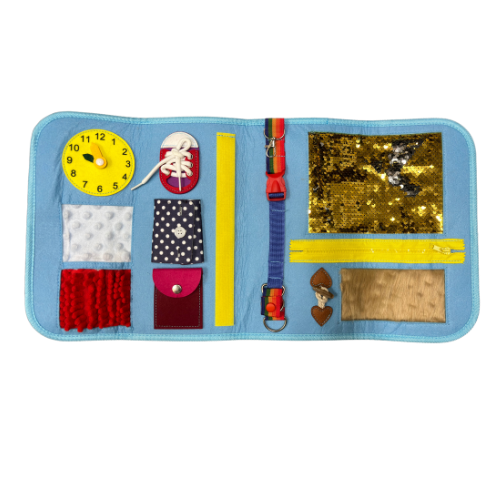 Sensory Sensations Fidget Blanket with various activities and tactile sections
