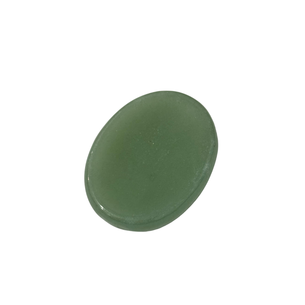 One natural polished rubbing stone with thumb indent in green aventurine by Kaiko Fidgets Australia