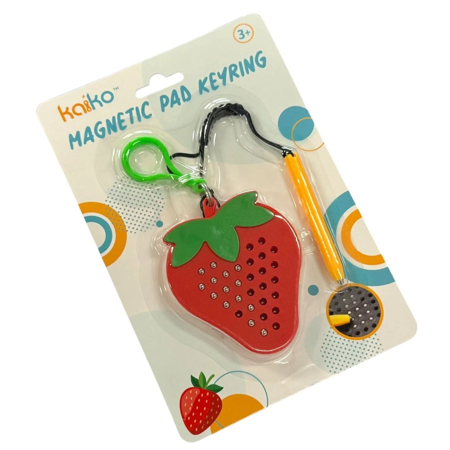 Kaiko strawberry magnetic pad keyring in packaging on a white background