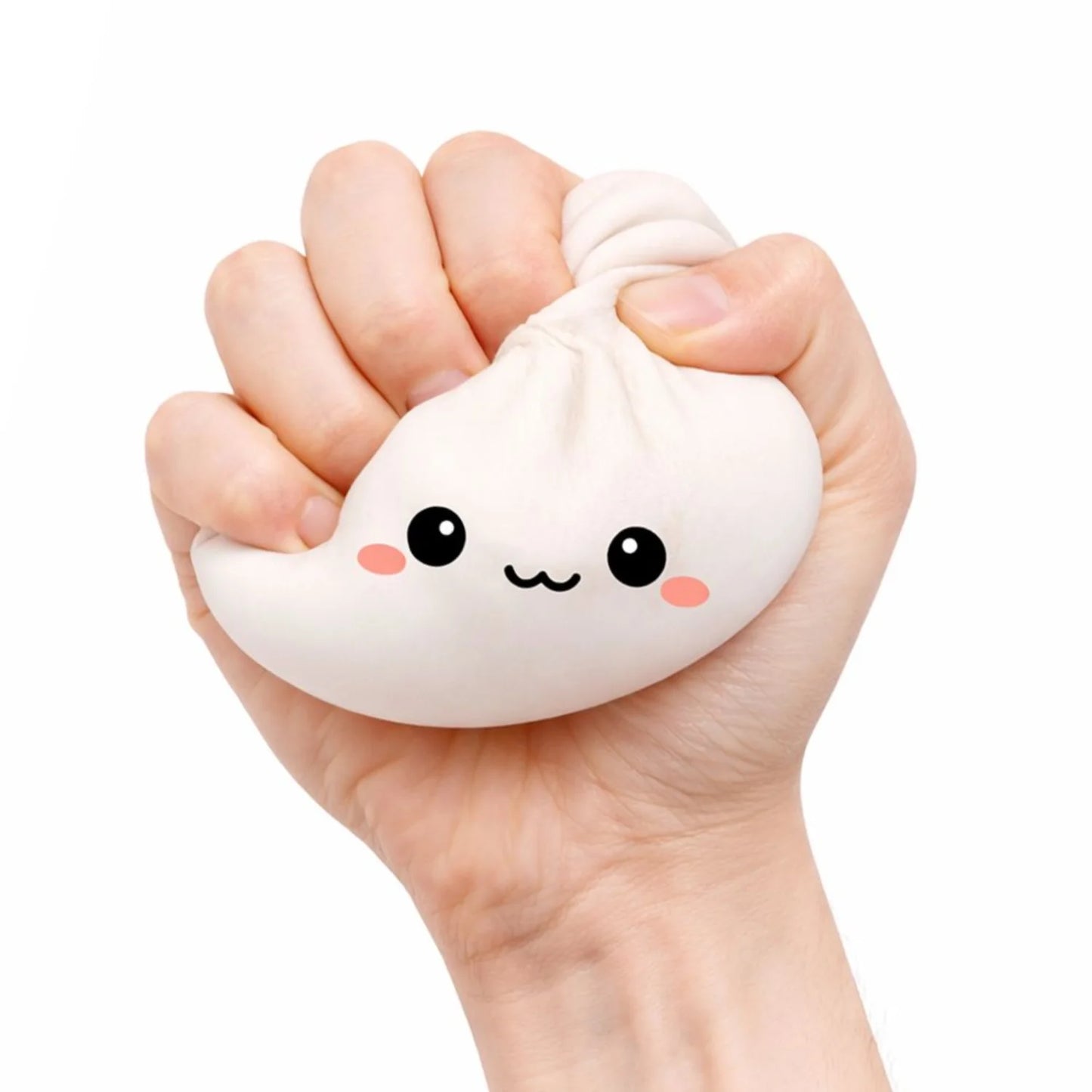 Hand holding a cute white lucky bao bun with a face