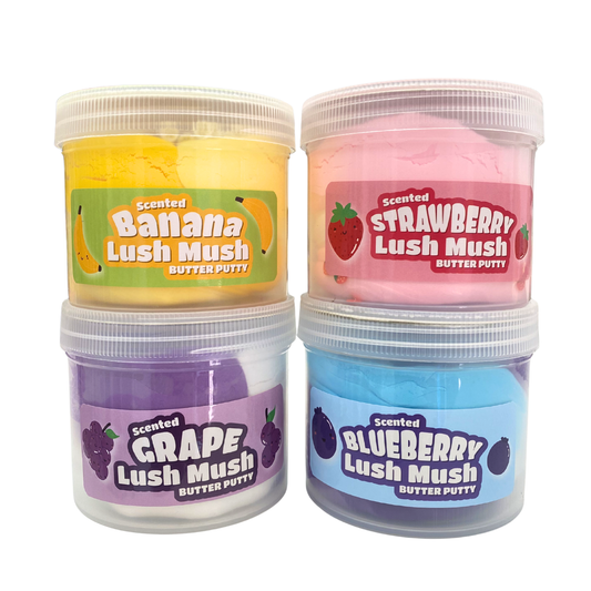 four containers of lush mush putty one in each scent