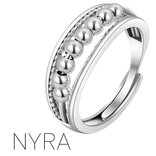 Sterling Silver fidget ring with rolling beads - 'NYRA'.