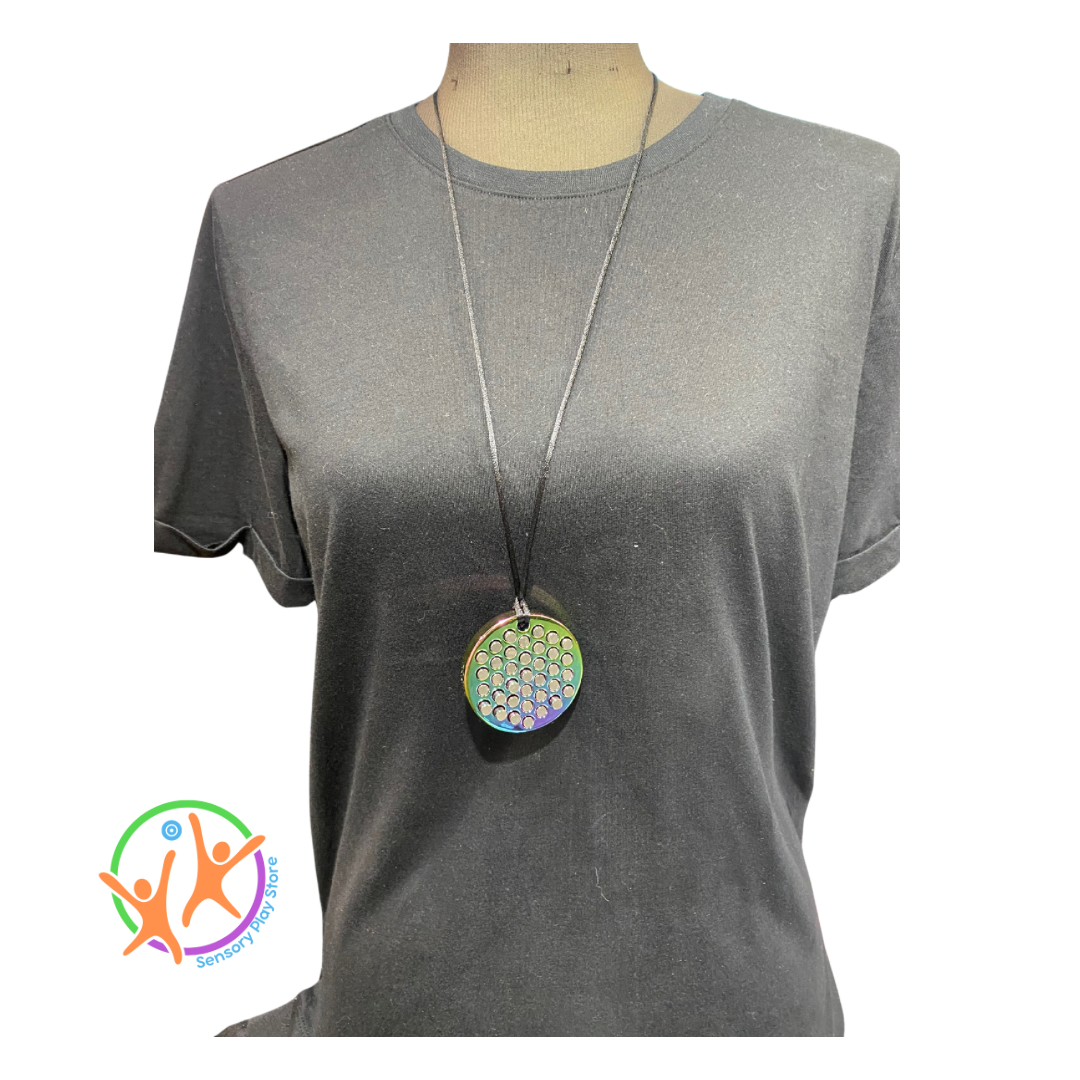 Mannequin wearing oilslick Hailstorm necklace