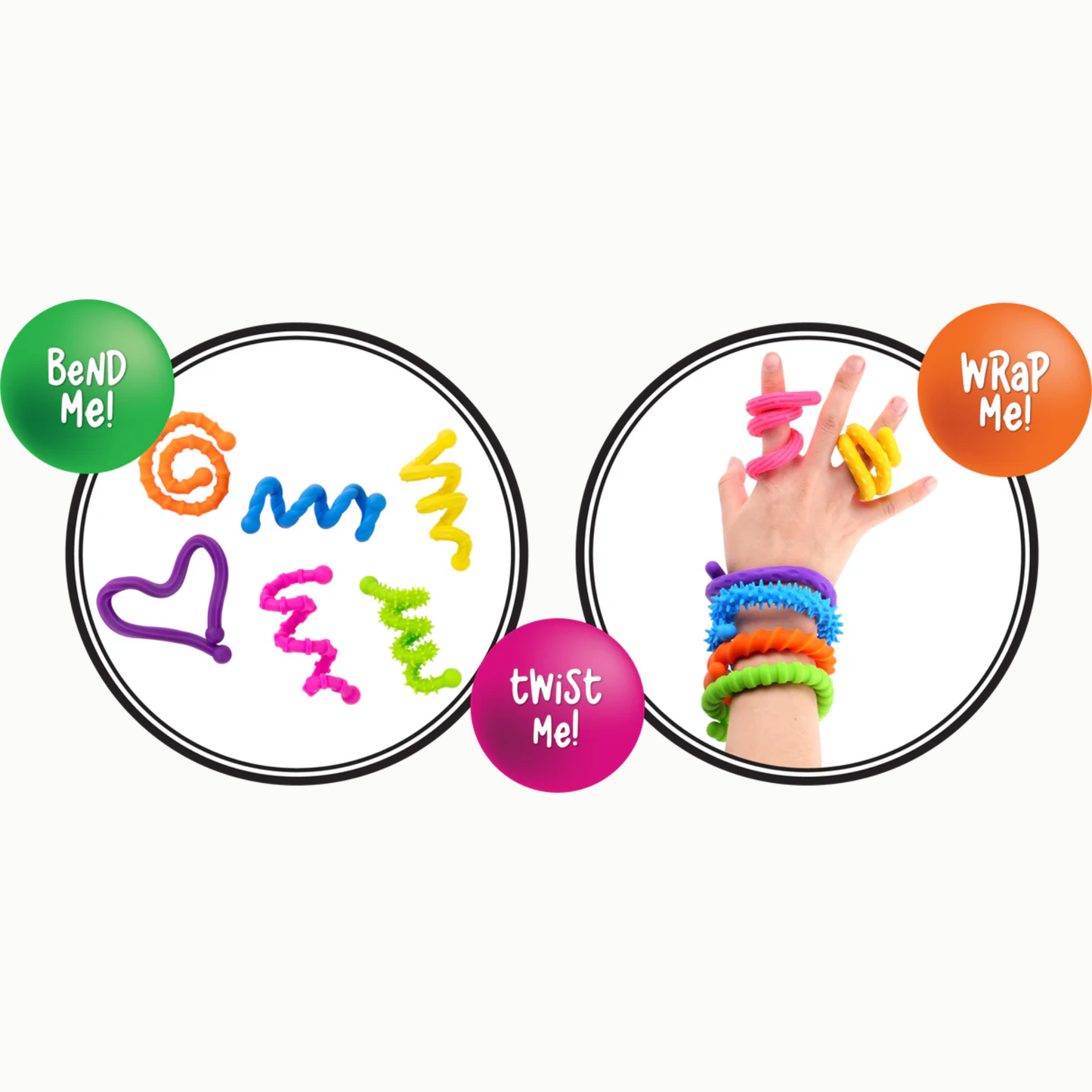 Sensory Sprout Bend me, twist me and wrap me labels on the twistable textured strings