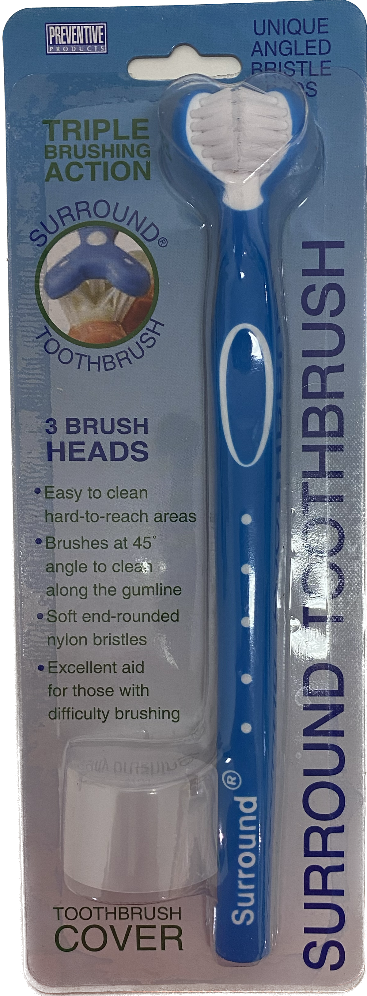 surround three sided  toothbrush for adults in  blue