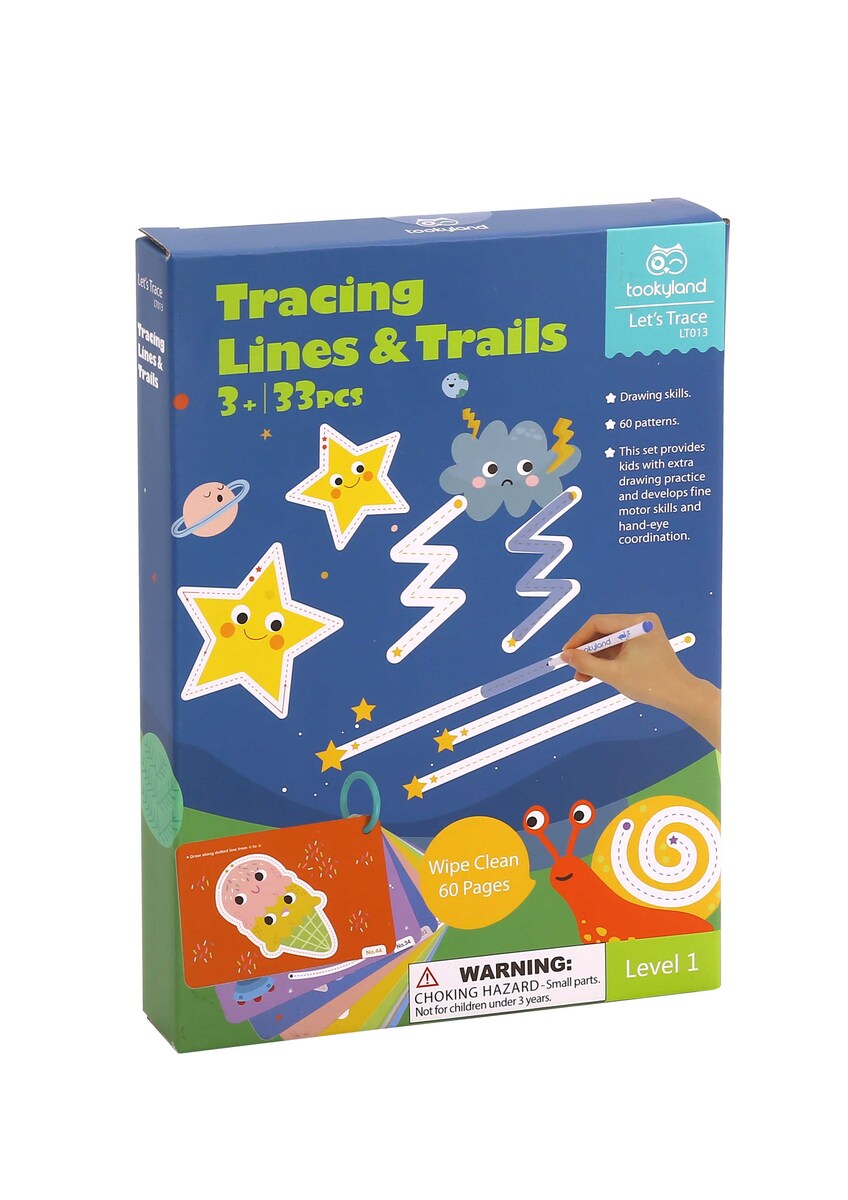Box of 'Tracing Lines & Trails' by Let's Trace, educational toy with colourful design
